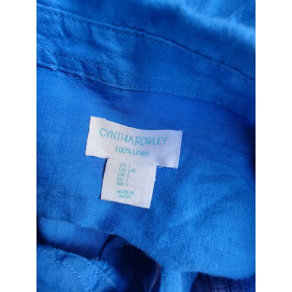 Cynthia Rowley Blue Button-Up Shirt Linen Womens Large Relaxed Fit Lightweight - Picture 3 of 8